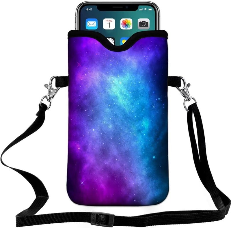 FREZORA Cell Phone Sleeves Bag Case Crossbody Neoprene Holder Lanyard Phone Pouch for Women Men 7.5 X 4.5 Inches - Galaxy - Image 1